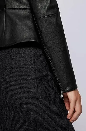 Women's Classic Black Leather Jacket  Elegant and Versatile