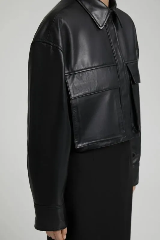 Womens Cropped Leather Jacket - Lightweight Casual Long Sleeve Crop Jackets Coat Tops for Women