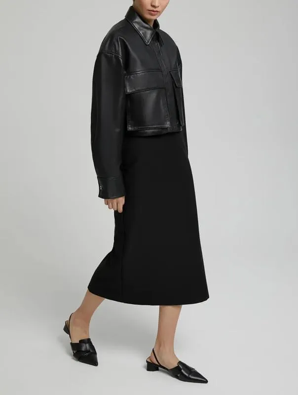 Womens Cropped Leather Jacket - Lightweight Casual Long Sleeve Crop Jackets Coat Tops for Women