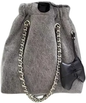 Women's Denim Totes Chain Bucket Bag Shoulder Crossbody Underarm Bag Purse Large Capacity Versatile Chic Casual Drawstring