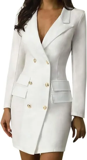Women's Double Breasted Blazer Dress Slim Fit Formal Long Sleeve Jacket Stylish Decorative Buttons for Business Use