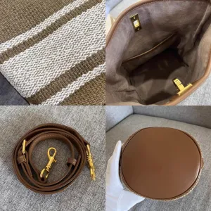 Women's Genuine Leather Shoulder Crossbody Bag Bucket Bag Handbag Canvas Large Capacity Hobo Versatile Chic Buckle Casual
