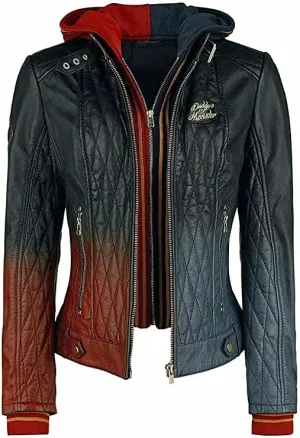 Women's Harley Daddy's Monster Suicide Squad Birds Of Prey Duel Tone Gradient Quinn Leather Quilted Jacket