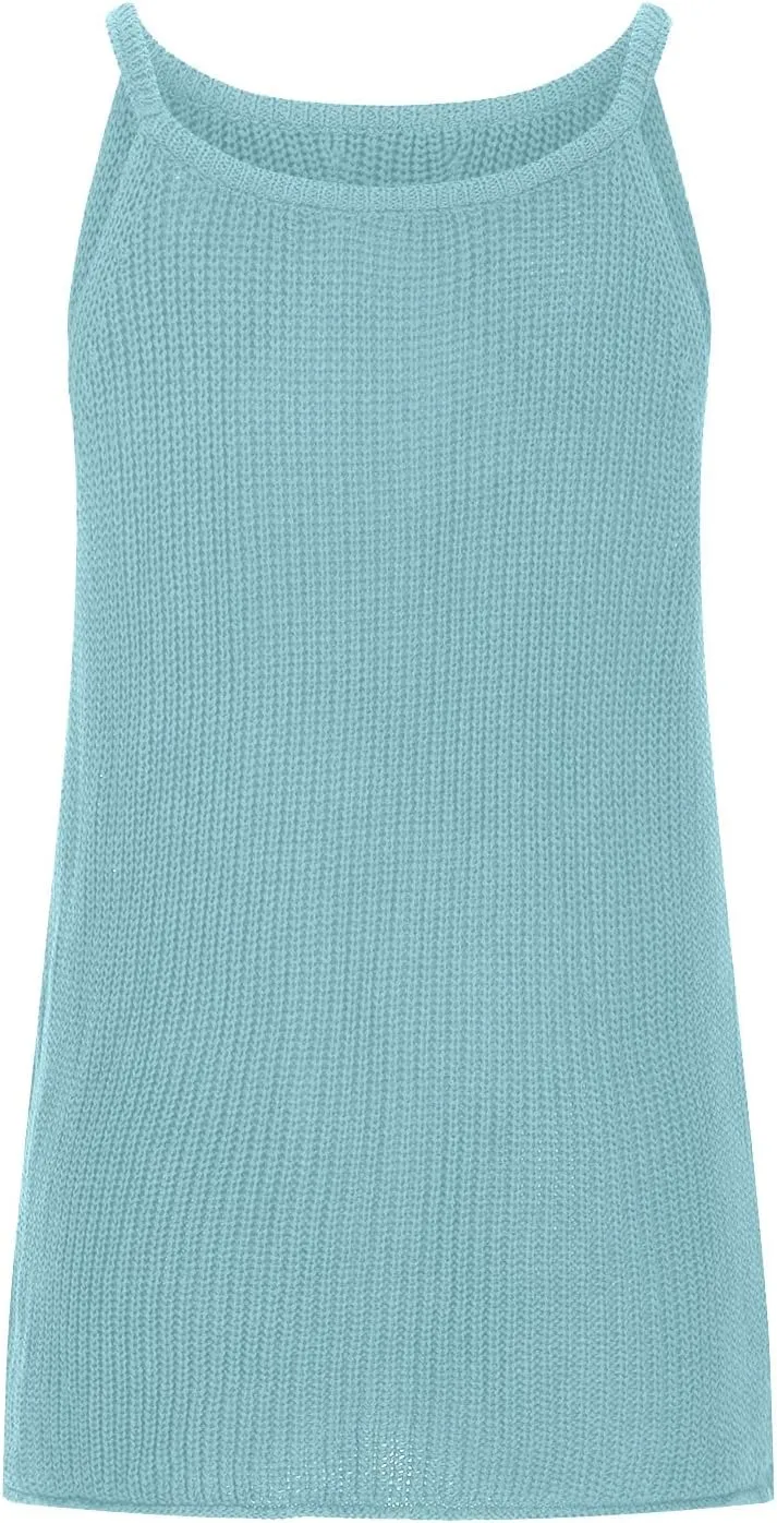 Womens Knitted Eyelet Tank Tops - Sleeveless Loose Fit Blouse Crew Neck Casual Camisole Summer Trendy Fashion Clothes