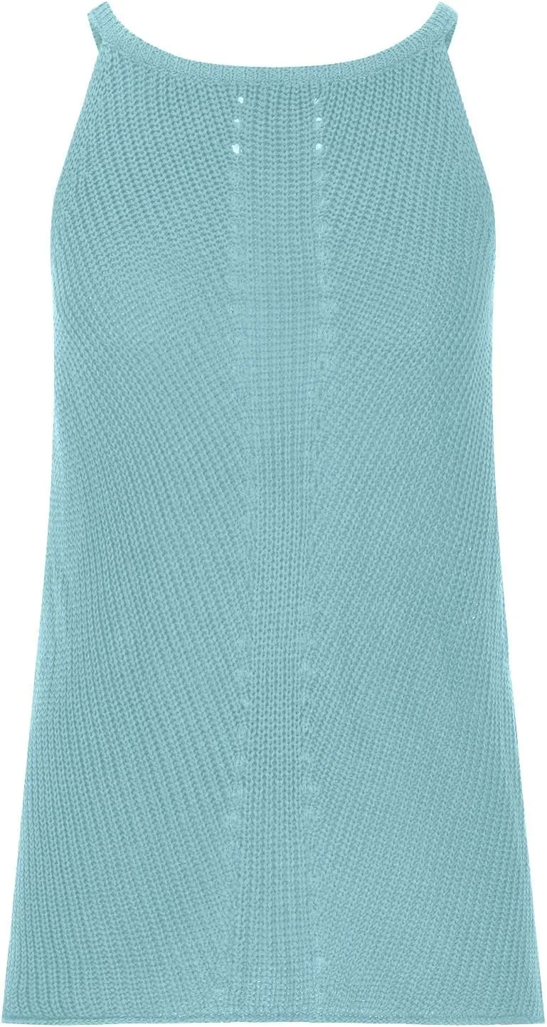 Womens Knitted Eyelet Tank Tops - Sleeveless Loose Fit Blouse Crew Neck Casual Camisole Summer Trendy Fashion Clothes