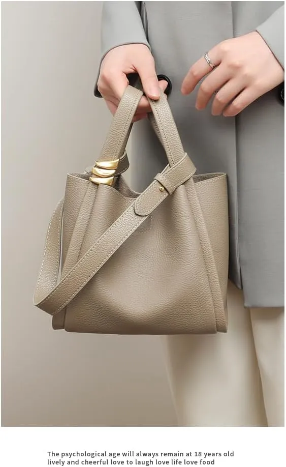 Women's Leather Shoulder Crossbody Bag Bucket Handbag Versatile Hobo Hand Carry Handle Casual Chic Stylish Elegant Luxury