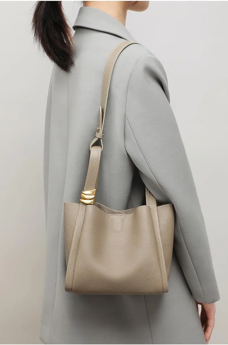 Women's Leather Shoulder Crossbody Bag Bucket Handbag Versatile Hobo Hand Carry Handle Casual Chic Stylish Elegant Luxury
