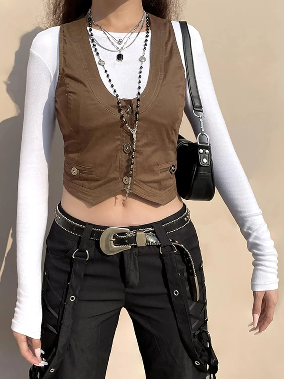 Women's Leather Sleeveless V Neck Single Breasted Vest Crop Blazer Coat Jacket