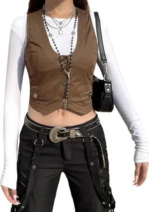 Women's Leather Sleeveless V Neck Single Breasted Vest Crop Blazer Coat Jacket