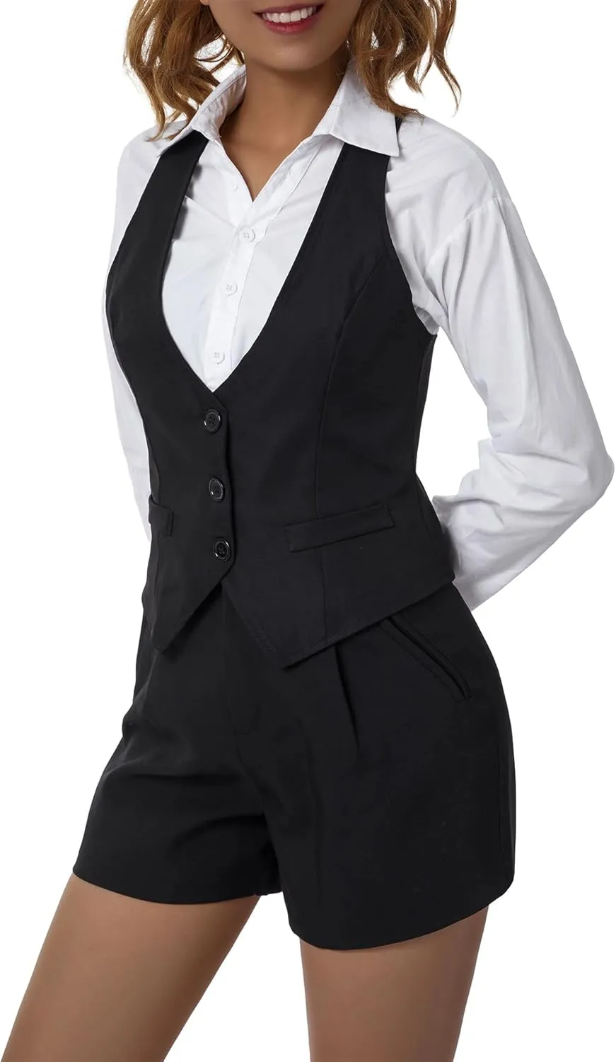 Women's Leather Sleeveless V Neck Single Breasted Vest Crop Blazer Coat Jacket