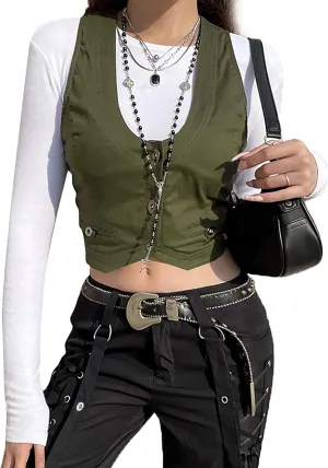 Women's Leather Sleeveless V Neck Single Breasted Vest Crop Blazer Coat Jacket