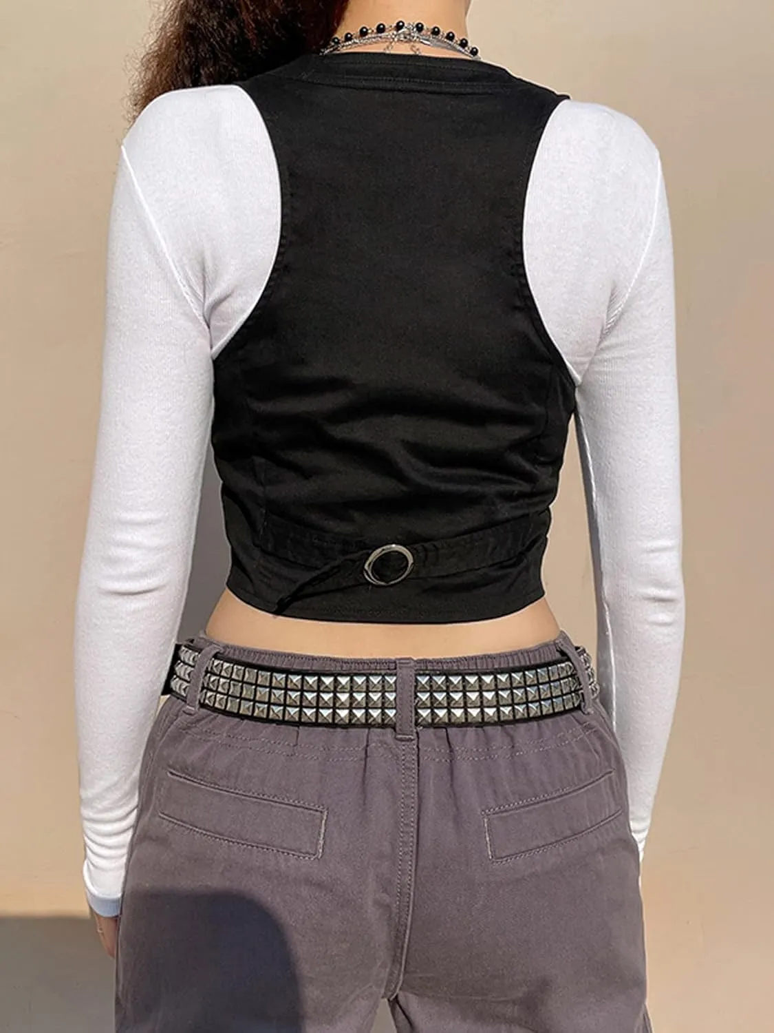 Women's Leather Sleeveless V Neck Single Breasted Vest Crop Blazer Coat Jacket