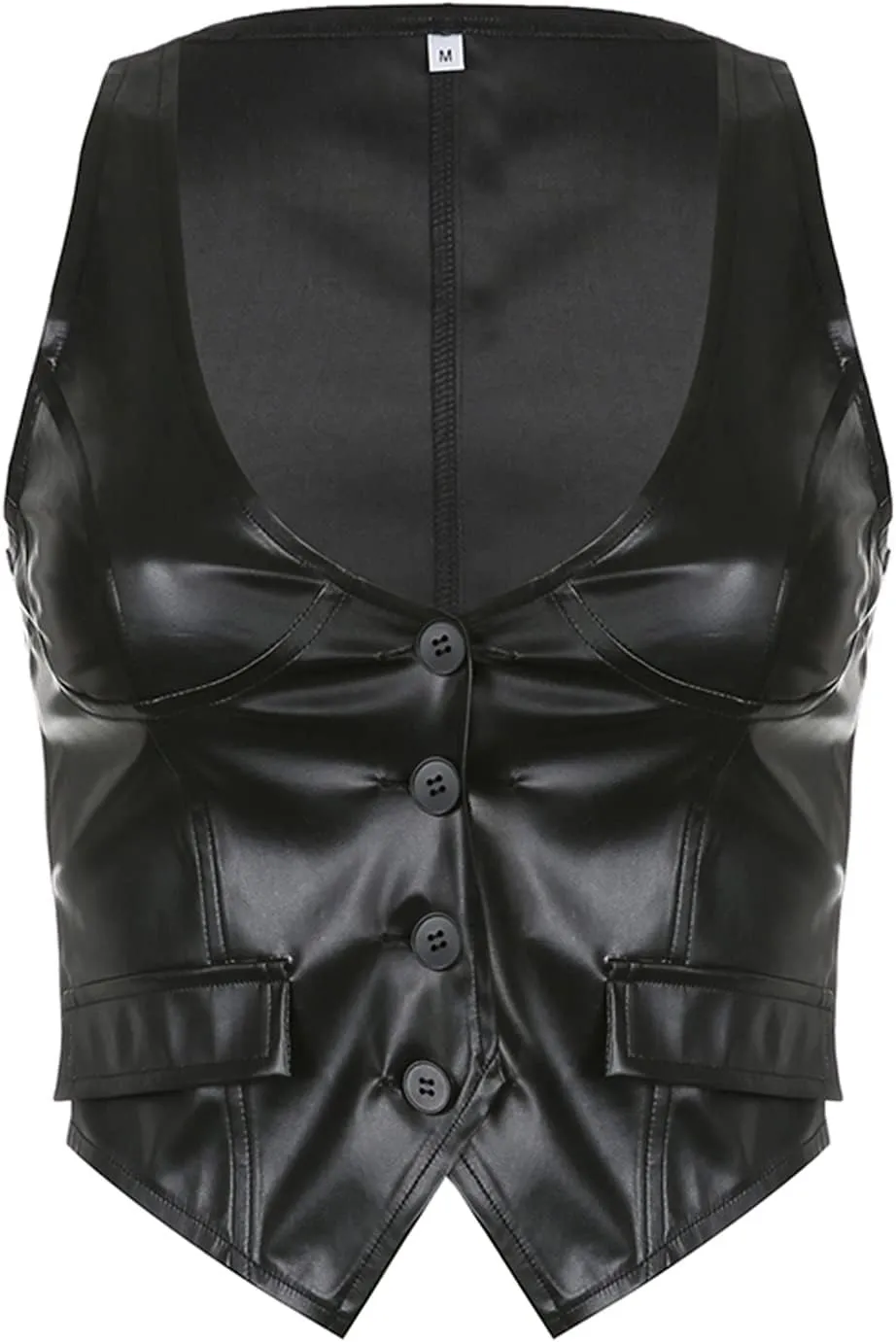 Women's Leather Sleeveless V Neck Single Breasted Vest Crop Blazer Coat Jacket