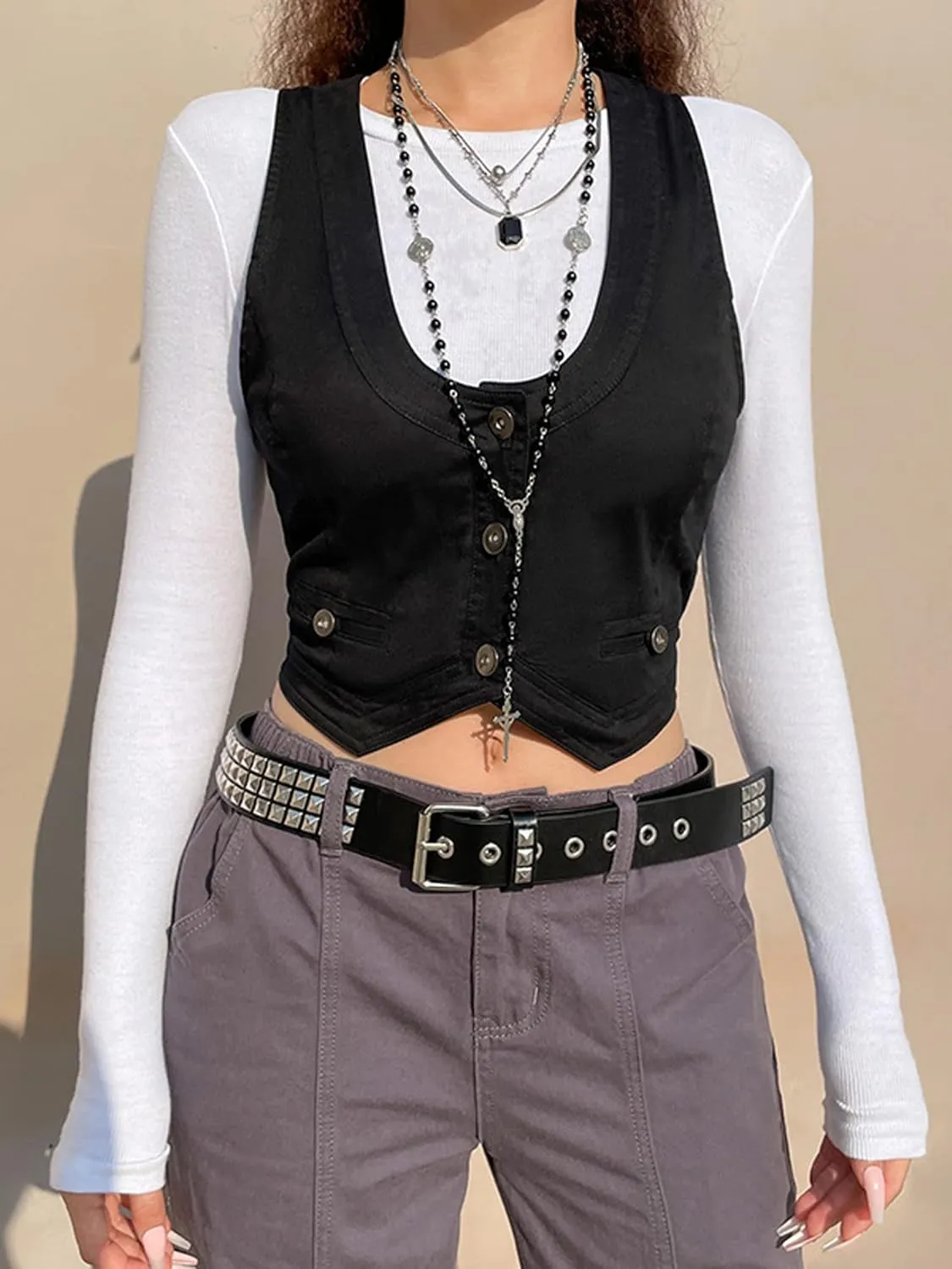 Women's Leather Sleeveless V Neck Single Breasted Vest Crop Blazer Coat Jacket