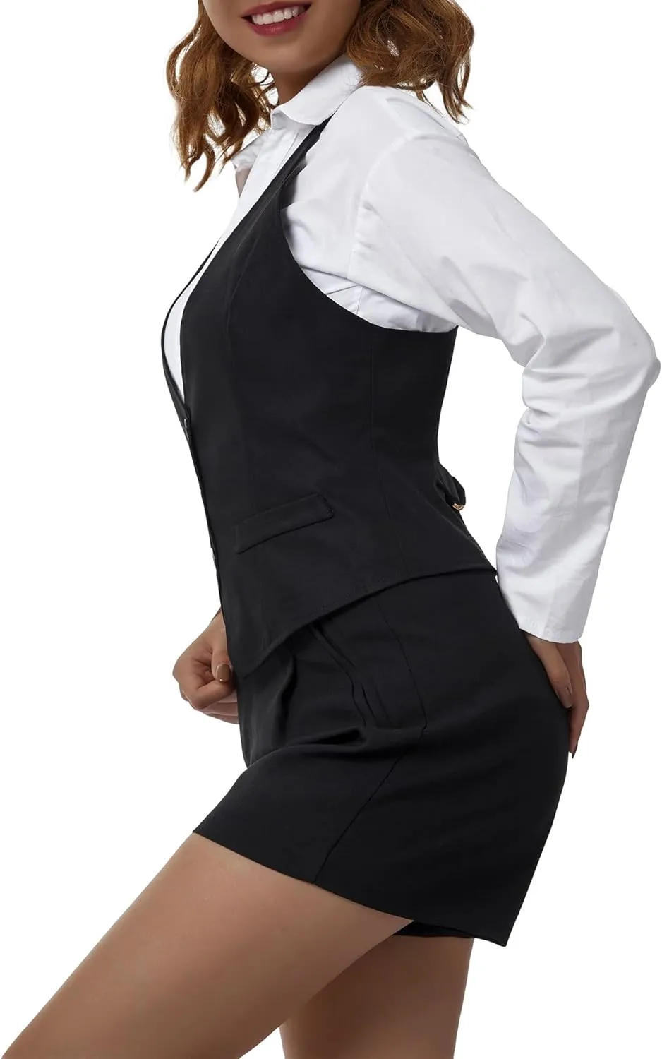 Women's Leather Sleeveless V Neck Single Breasted Vest Crop Blazer Coat Jacket