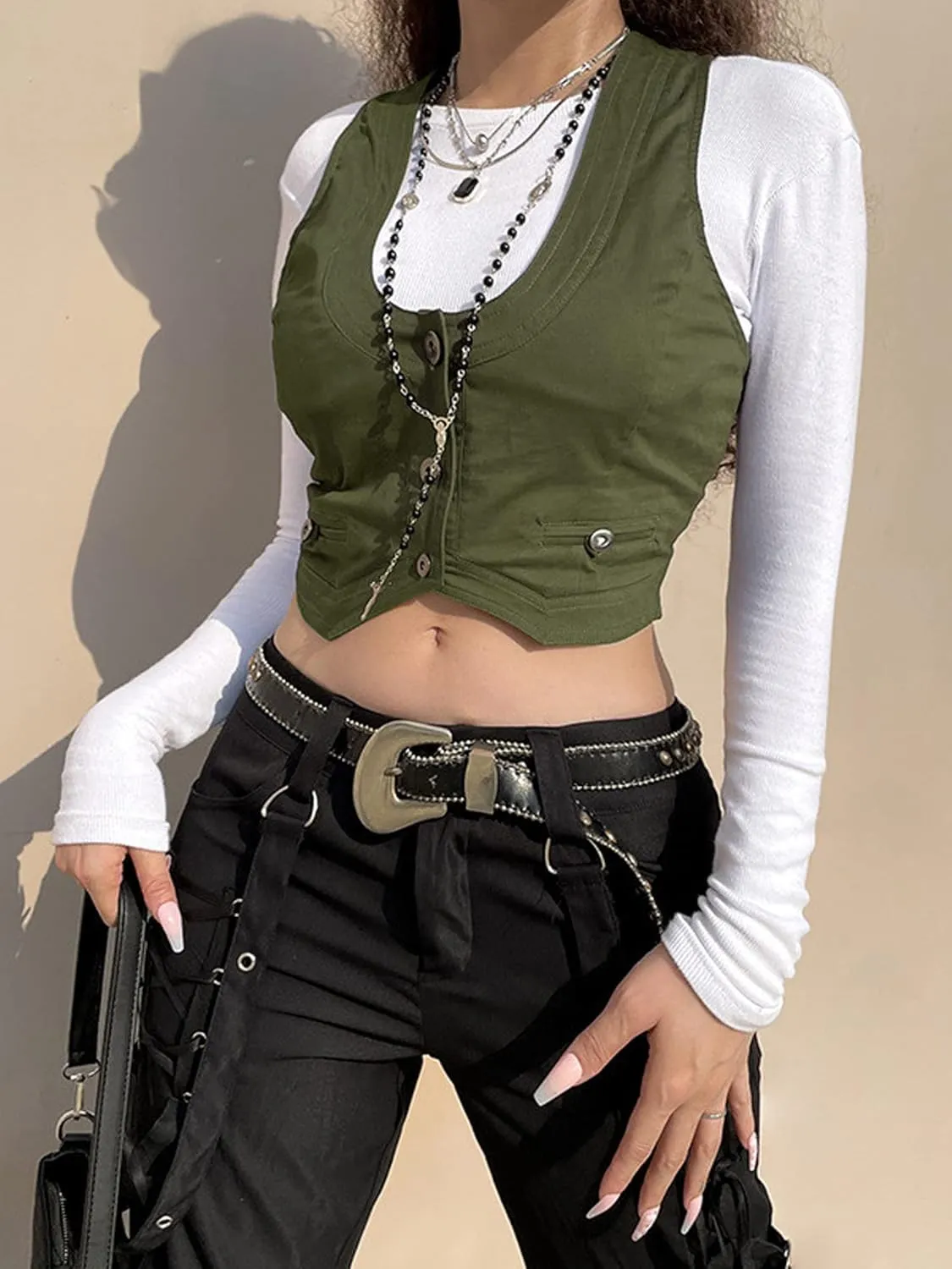 Women's Leather Sleeveless V Neck Single Breasted Vest Crop Blazer Coat Jacket