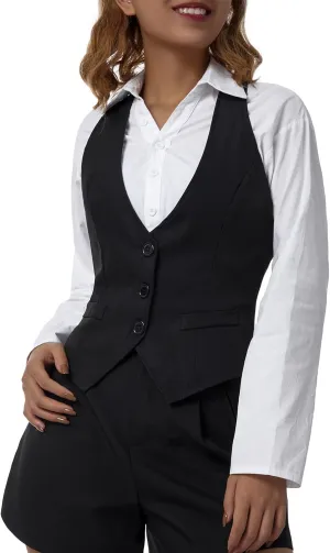 Women's Leather Sleeveless V Neck Single Breasted Vest Crop Blazer Coat Jacket