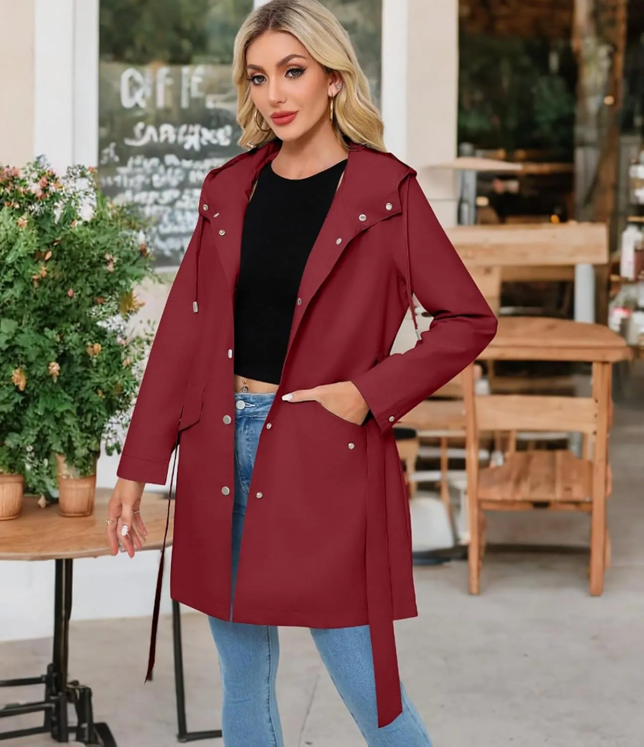 Women's Lightweight Anorak Utility Jacket Button Down Spring Waterproof Coat Fall Casual Hoodies