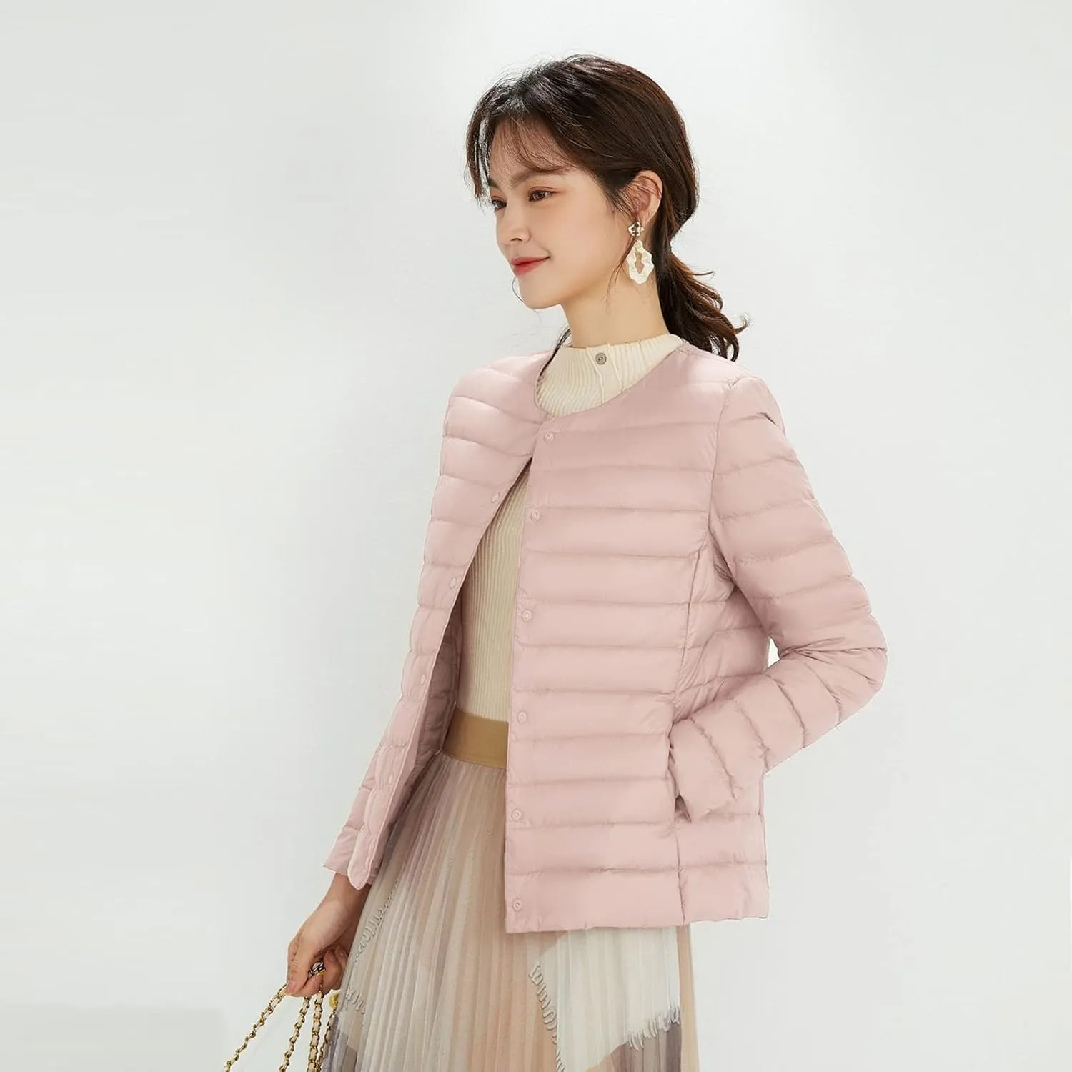 Womens Long Winter Coat Horn Button Thicken Coat with Hooded Winter Warm Jacket Solid Winter Womens Puffer Jacket