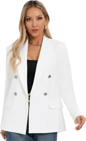 Women's Oversized Blazer Jacket Double-Breasted Suit with Pockets Long Sleeve Outfit for Business Work Office Casual