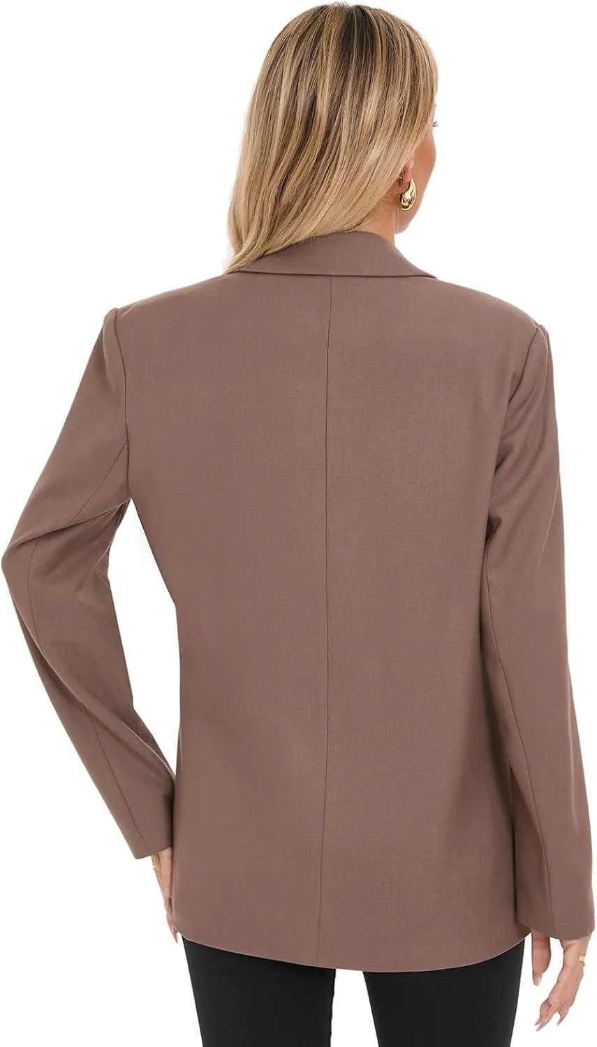 Women's Oversized Blazer Jacket Double-Breasted Suit with Pockets Long Sleeve Outfit for Business Work Office Casual