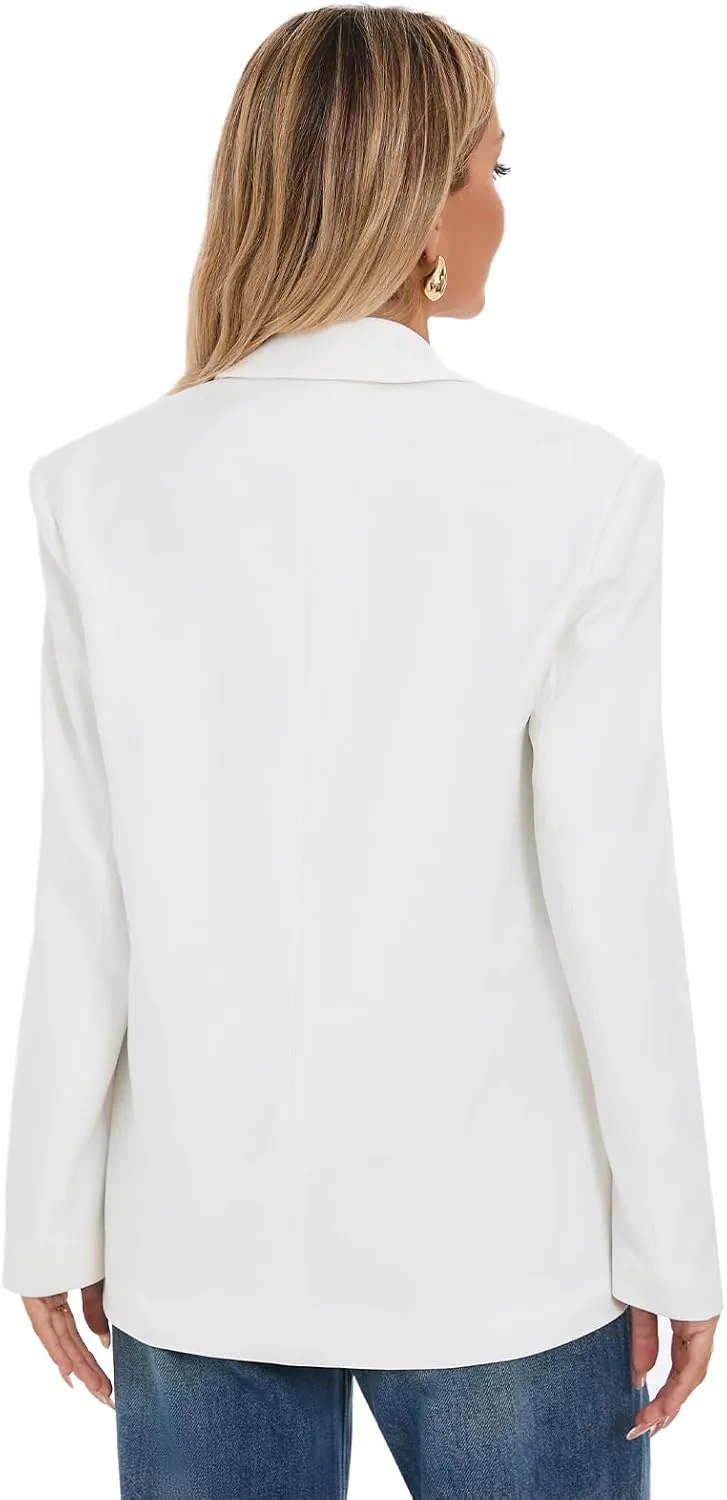 Women's Oversized Blazer Jacket Double-Breasted Suit with Pockets Long Sleeve Outfit for Business Work Office Casual