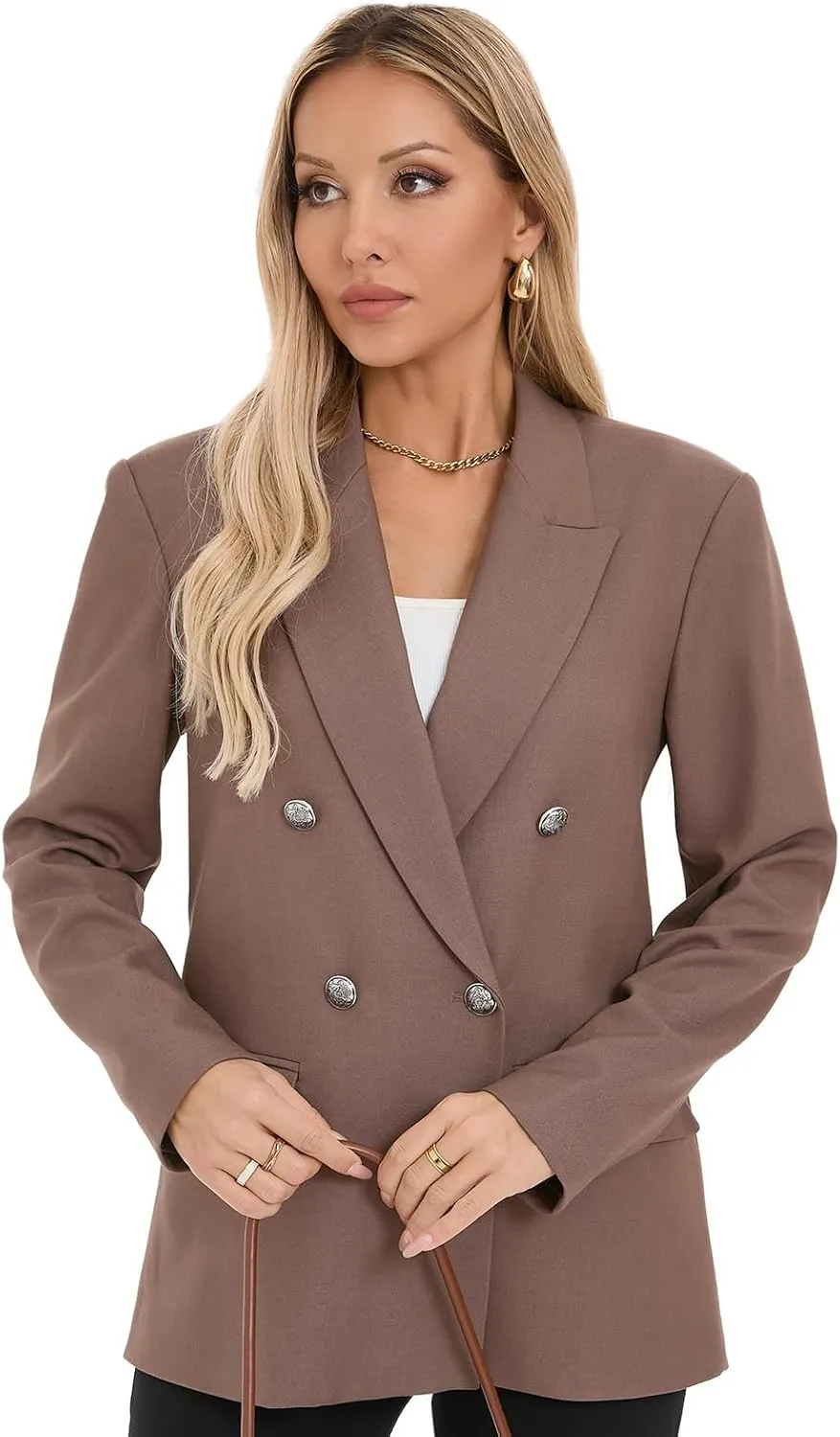 Women's Oversized Blazer Jacket Double-Breasted Suit with Pockets Long Sleeve Outfit for Business Work Office Casual