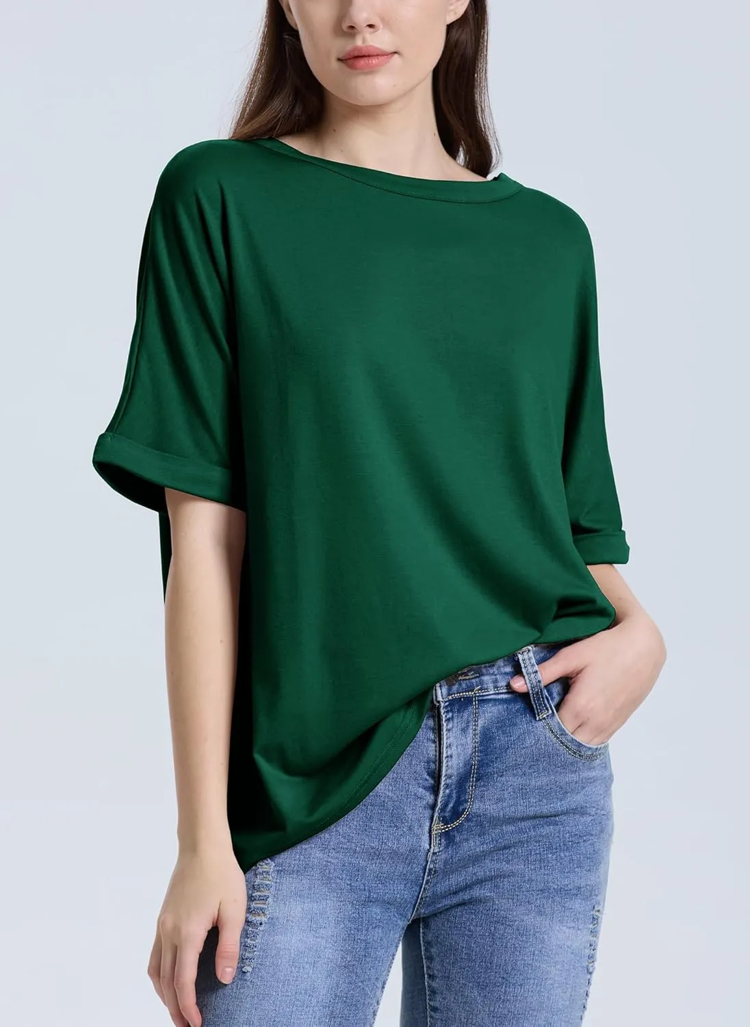 Women's Oversized T Shirts Short Sleeve Crewneck Summer Tops Casual Loose Basic Tee Shirts