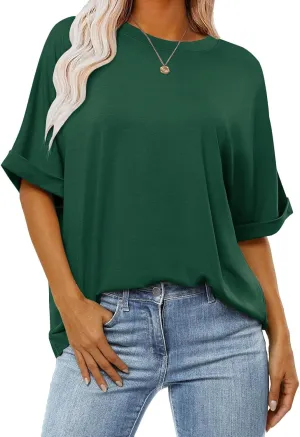 Women's Oversized T Shirts Short Sleeve Crewneck Summer Tops Casual Loose Basic Tee Shirts