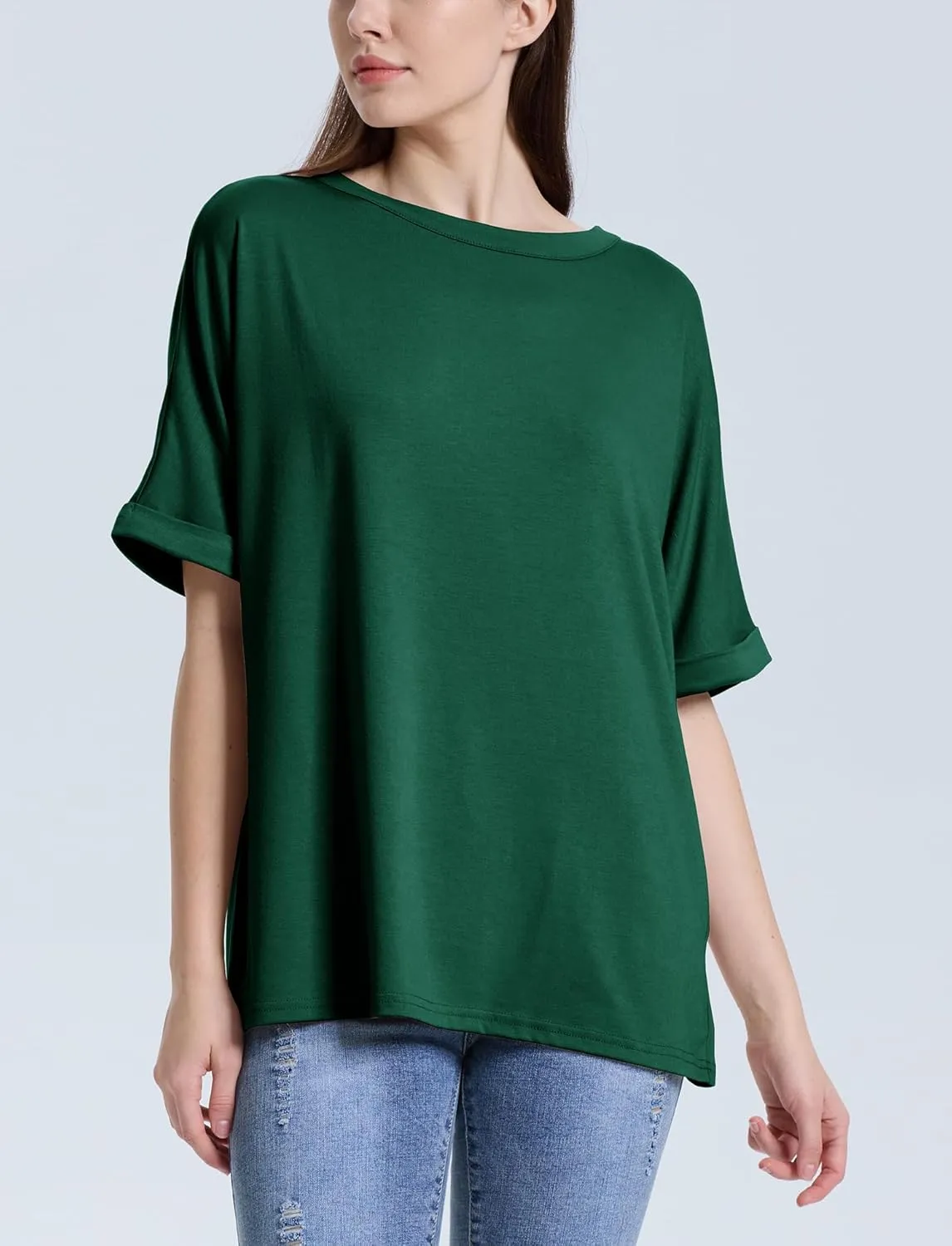 Women's Oversized T Shirts Short Sleeve Crewneck Summer Tops Casual Loose Basic Tee Shirts