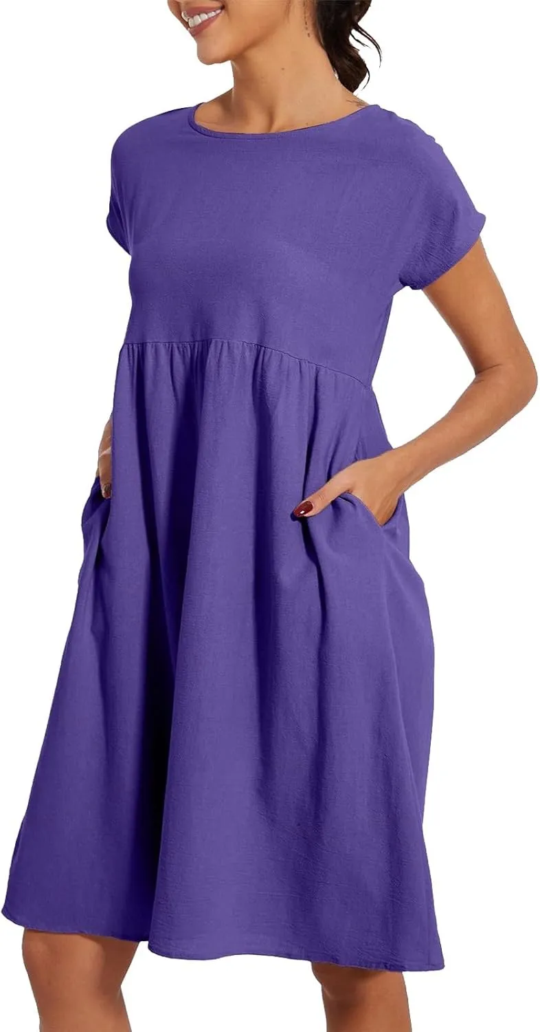 Women's Plus Size Summer Dresses Casual T Shirt Dress 2025 Summer Crewneck Short Sleeve Swing Dresses with Pockets
