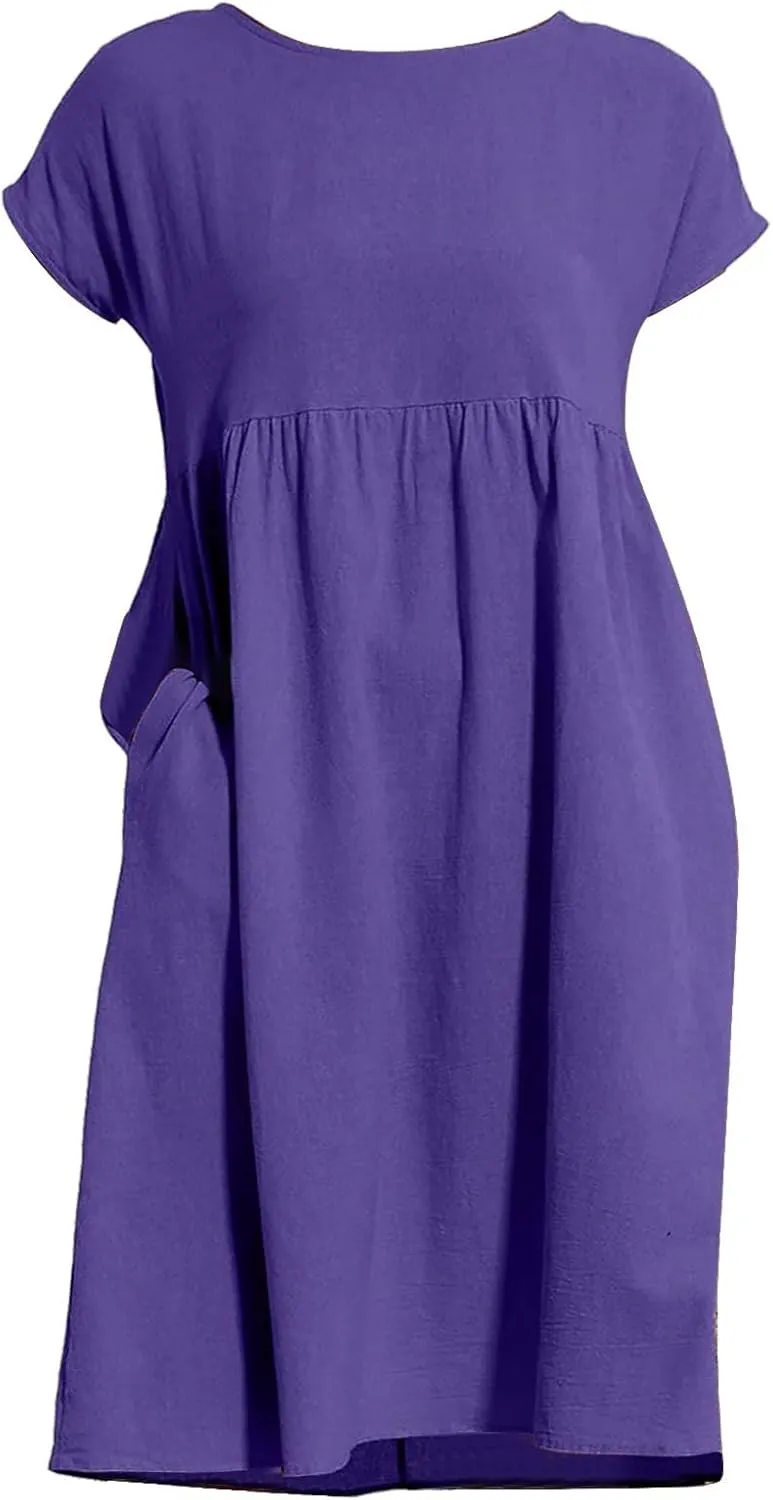 Women's Plus Size Summer Dresses Casual T Shirt Dress 2025 Summer Crewneck Short Sleeve Swing Dresses with Pockets
