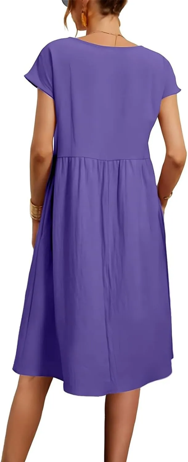 Women's Plus Size Summer Dresses Casual T Shirt Dress 2025 Summer Crewneck Short Sleeve Swing Dresses with Pockets