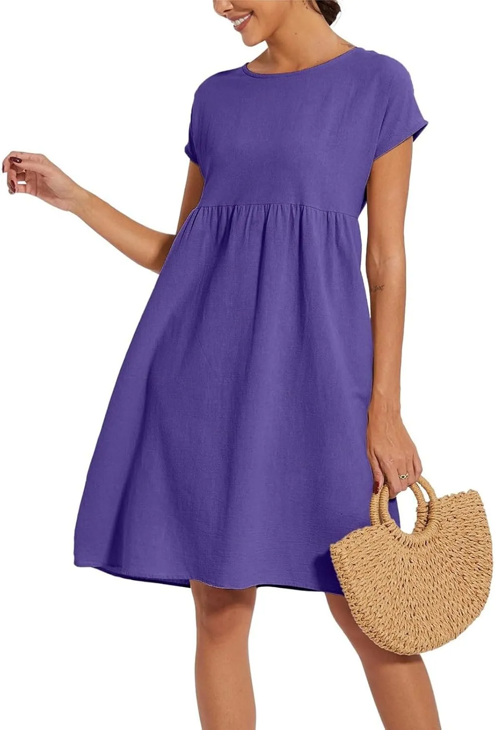 Women's Plus Size Summer Dresses Casual T Shirt Dress 2025 Summer Crewneck Short Sleeve Swing Dresses with Pockets