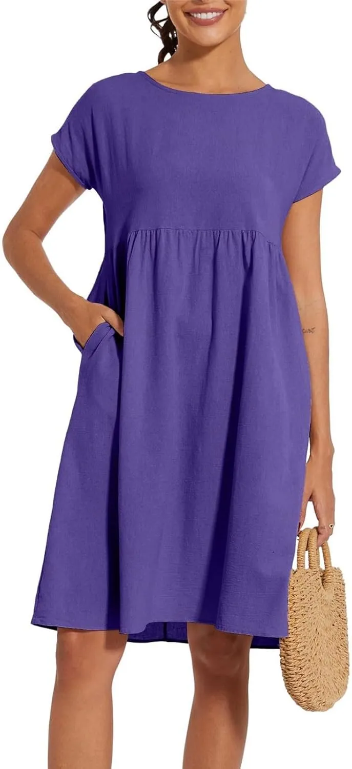 Women's Plus Size Summer Dresses Casual T Shirt Dress 2025 Summer Crewneck Short Sleeve Swing Dresses with Pockets