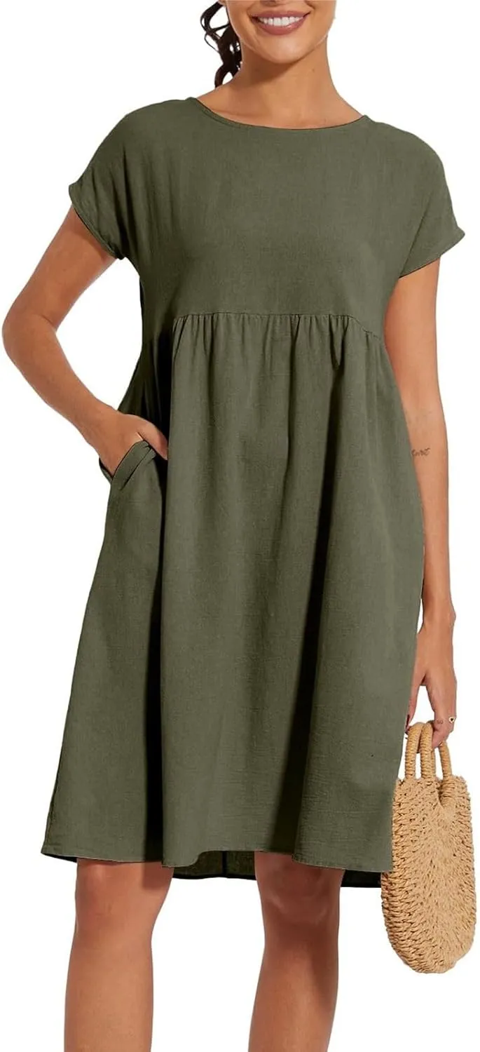 Women's Plus Size Summer Dresses Casual T Shirt Dress 2025 Summer Crewneck Short Sleeve Swing Dresses with Pockets