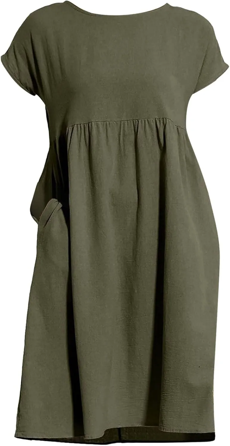 Women's Plus Size Summer Dresses Casual T Shirt Dress 2025 Summer Crewneck Short Sleeve Swing Dresses with Pockets