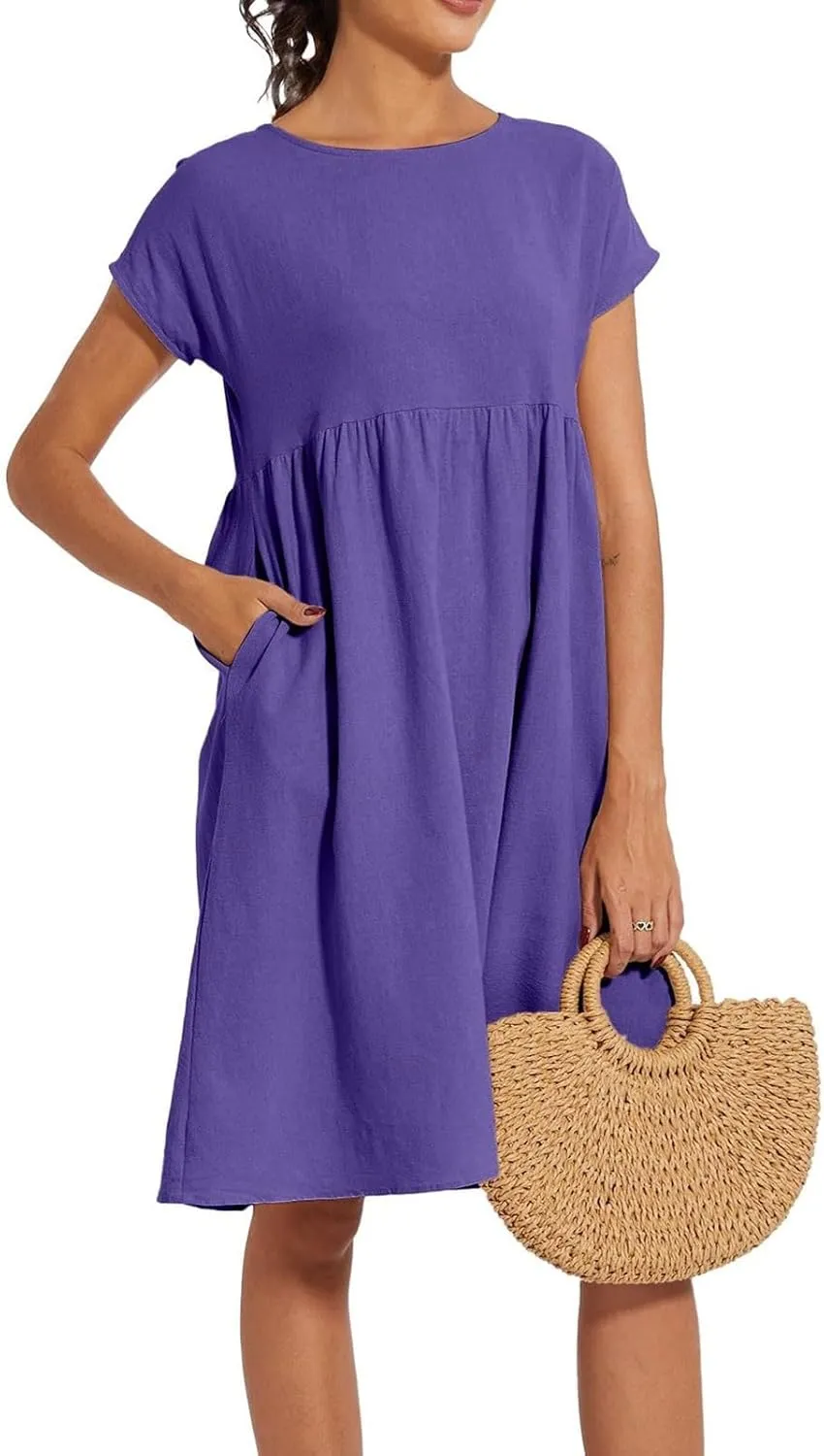 Women's Plus Size Summer Dresses Casual T Shirt Dress 2025 Summer Crewneck Short Sleeve Swing Dresses with Pockets