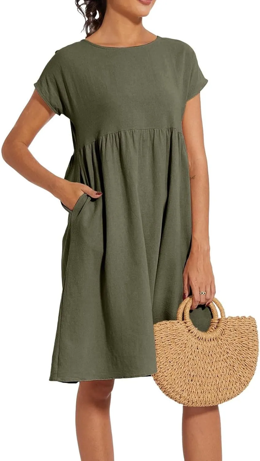 Women's Plus Size Summer Dresses Casual T Shirt Dress 2025 Summer Crewneck Short Sleeve Swing Dresses with Pockets