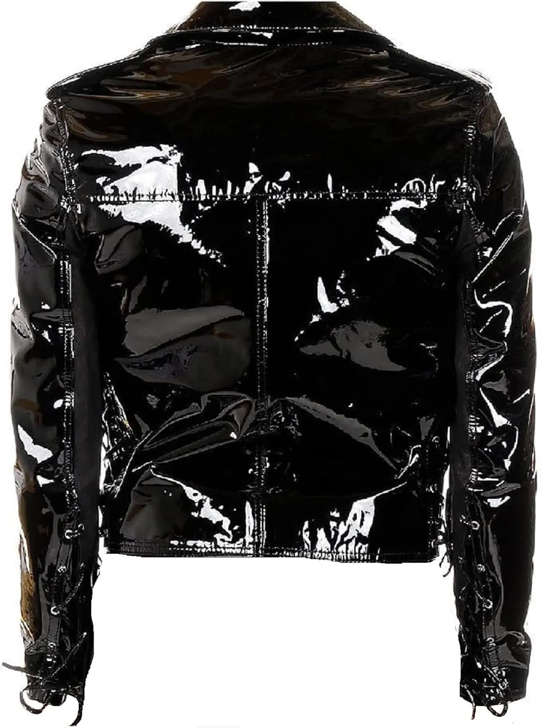 Womens PVC Leather Jacket Shiny Stylish Cafe Racer Style Motorcycle Biker Leather Jacket