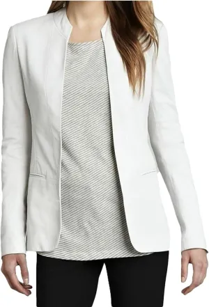 Women's Real Lambskin White Leather Blazer Soft Jacket Open Coat