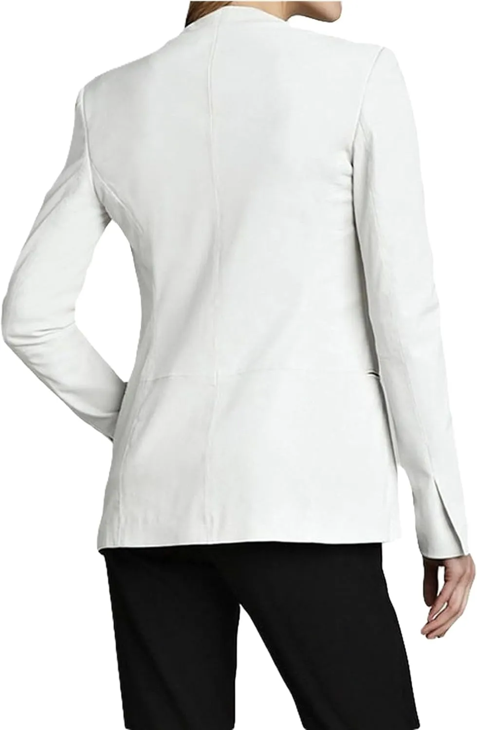 Women's Real Lambskin White Leather Blazer Soft Jacket Open Coat