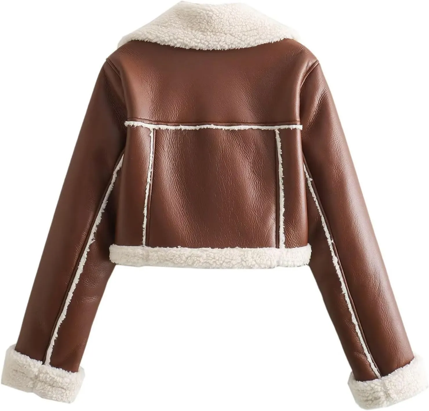 Womens Shearling Short Coats Faux Lamb Fur Leather Jacket Lapel Zipper Bomber Outwear Warm Biker Motor Aviator Coat