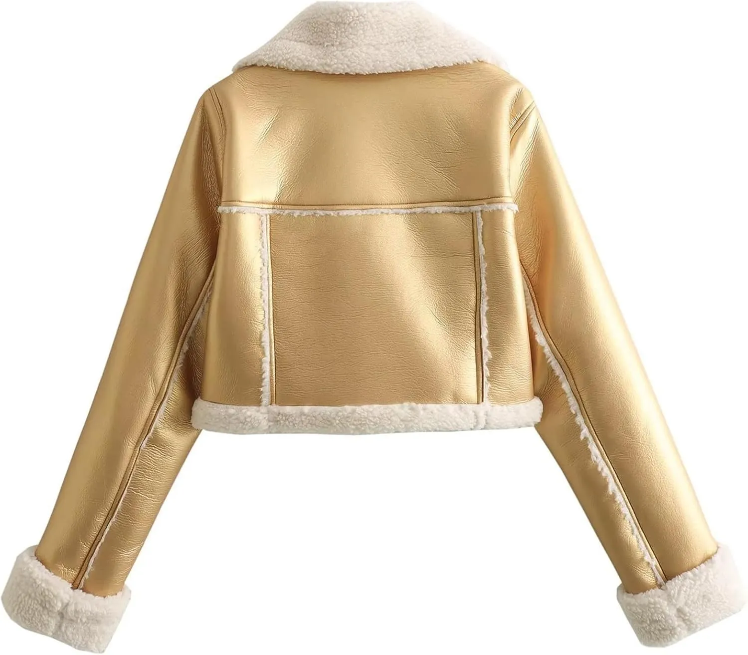 Womens Shearling Short Coats Faux Lamb Fur Leather Jacket Lapel Zipper Bomber Outwear Warm Biker Motor Aviator Coat