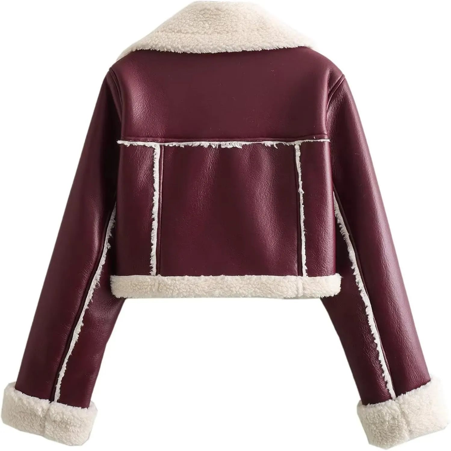 Womens Shearling Short Coats Faux Lamb Fur Leather Jacket Lapel Zipper Bomber Outwear Warm Biker Motor Aviator Coat