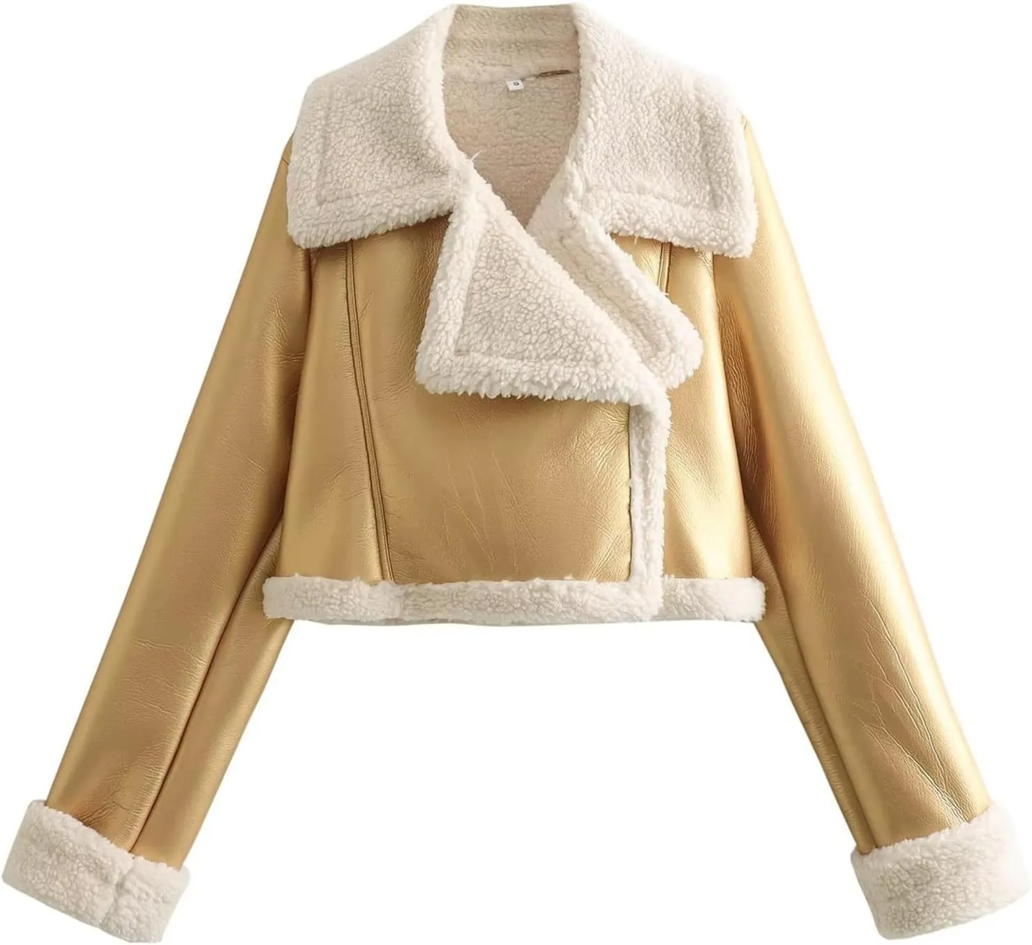 Womens Shearling Short Coats Faux Lamb Fur Leather Jacket Lapel Zipper Bomber Outwear Warm Biker Motor Aviator Coat