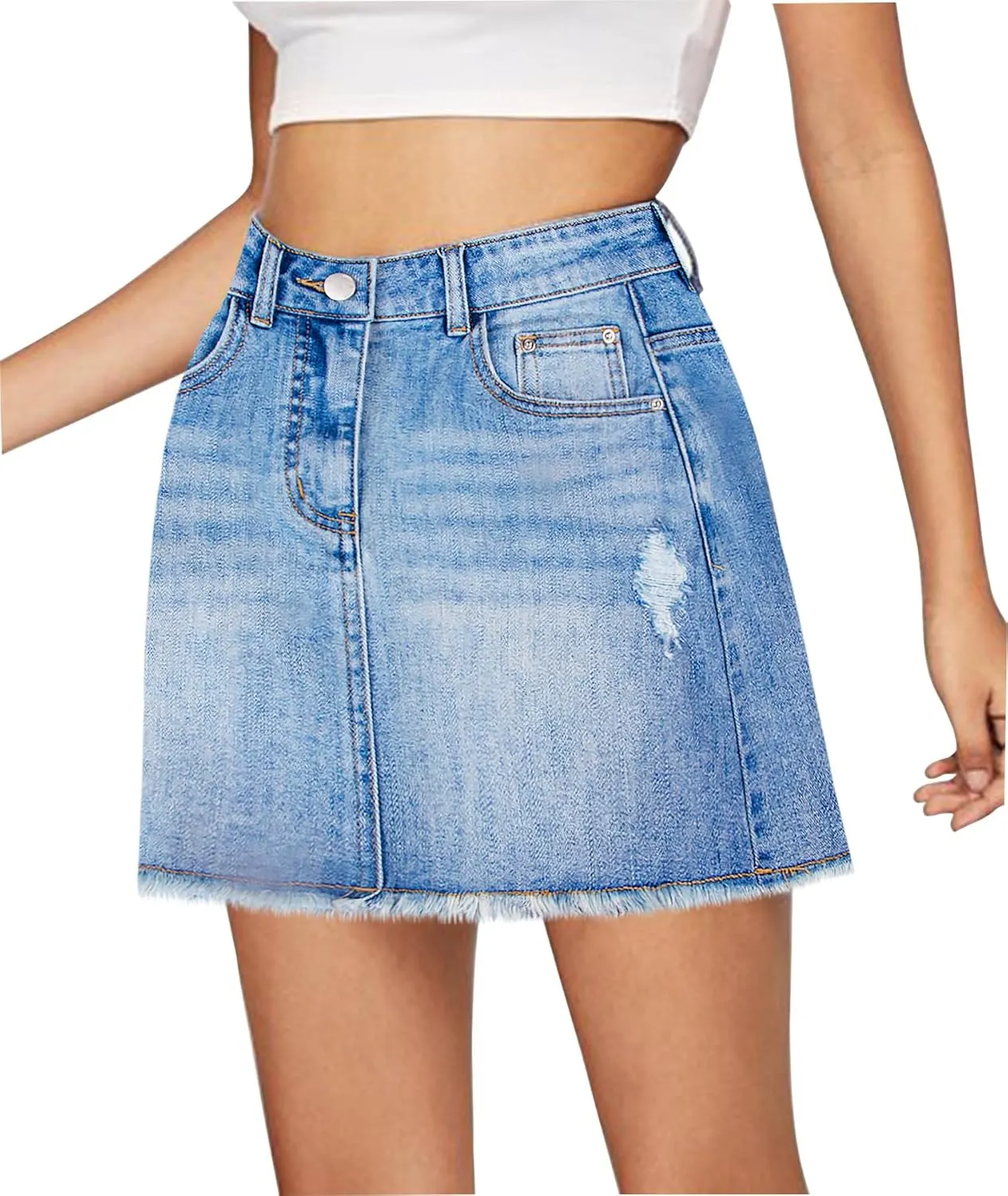Women's Skorts Mid Waist Zipper Edgy Retro Raw Cut Hem Mini Denim Jean Skirt