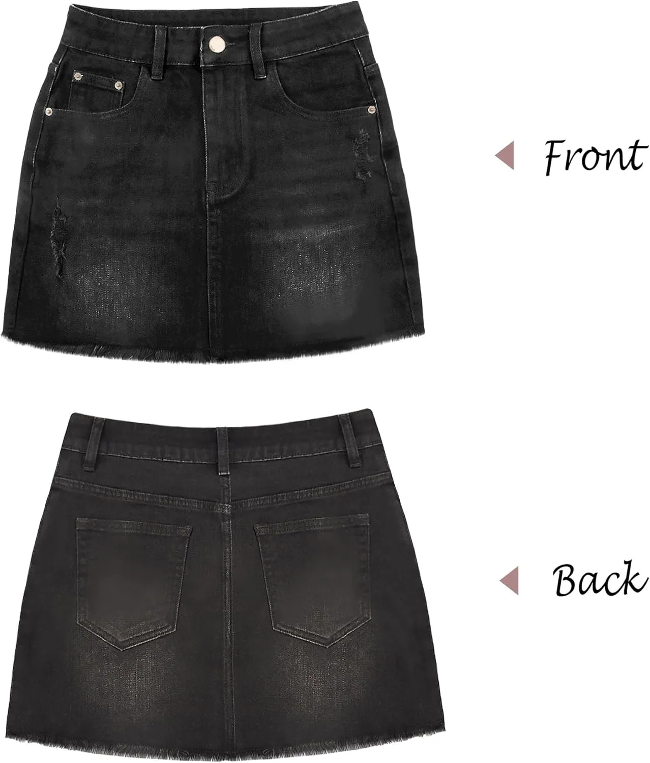 Women's Skorts Mid Waist Zipper Edgy Retro Raw Cut Hem Mini Denim Jean Skirt