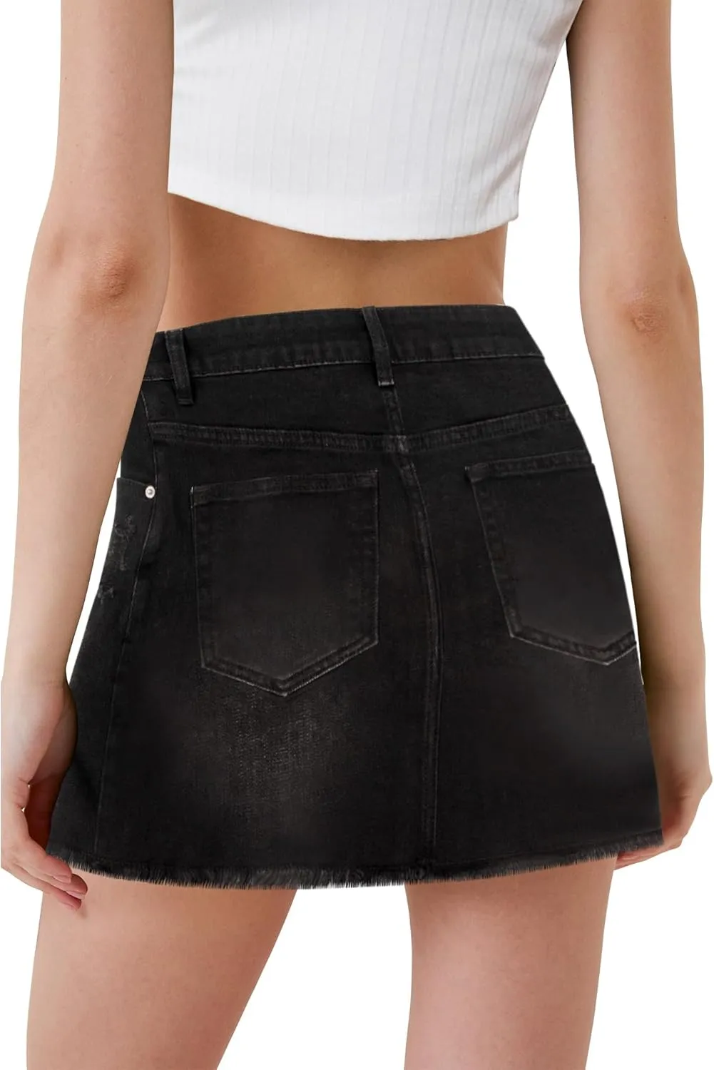 Women's Skorts Mid Waist Zipper Edgy Retro Raw Cut Hem Mini Denim Jean Skirt