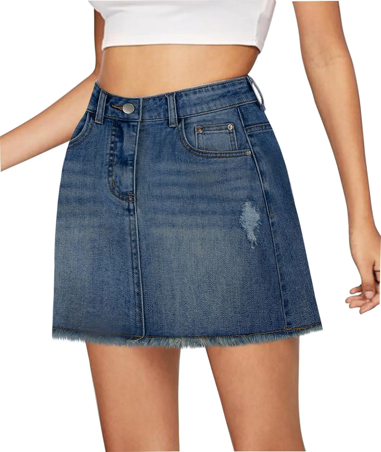 Women's Skorts Mid Waist Zipper Edgy Retro Raw Cut Hem Mini Denim Jean Skirt